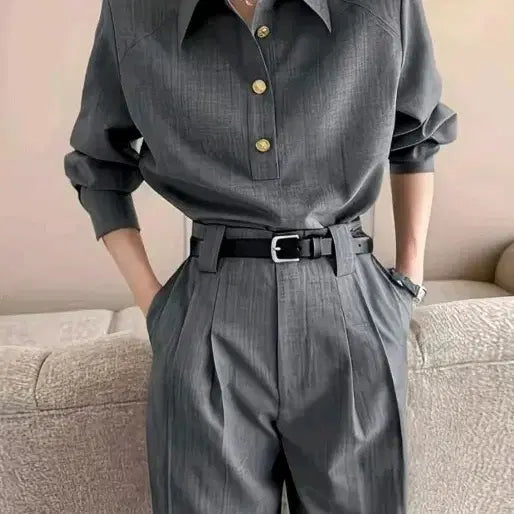 [BUNJANG] Two-Piece Slacks Set - Gray / 하객룩 투피스 슬랙스