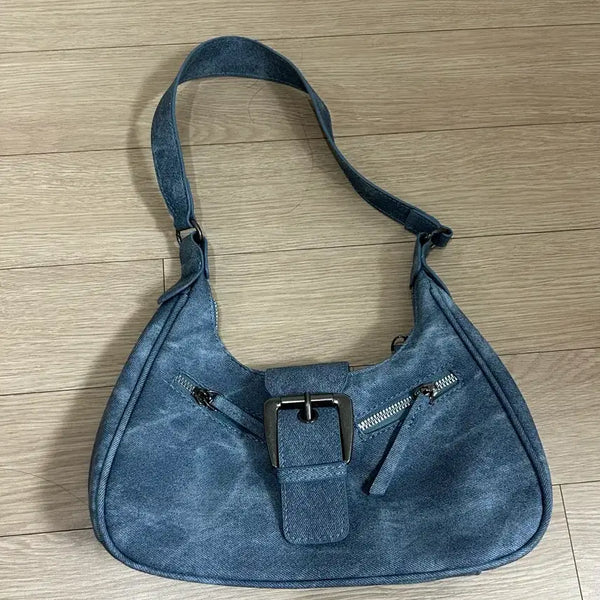 [BUNJANG] Denim Buckle Shoulder Bag / 데님 버클 숄더백