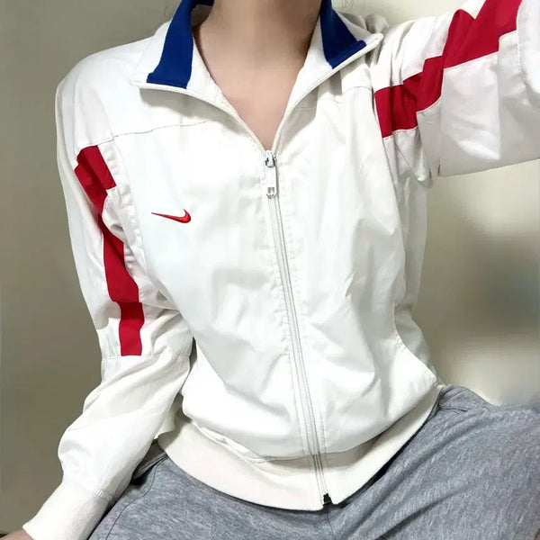 [BUNJANG] Nike Red & Blue Point White Windbreaker Jacket / M/나이키 레드,블루포인트 화이트 바람막이/윈드/교복아우터/여성/y2k/빈티지/아이보리