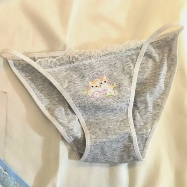 [BUNJANG] Cat Print Cotton Briefs - Grey (Used) / 냐옹 면팬티 그레이 (중고)