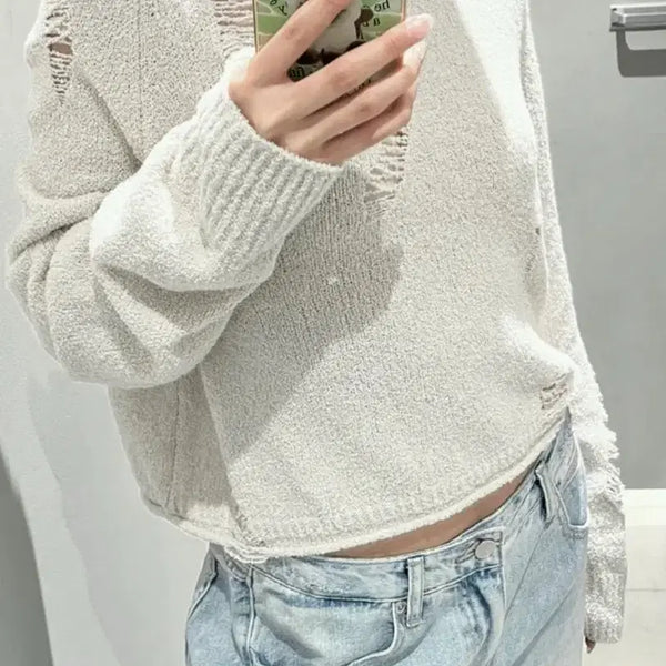 [BUNJANG] Distressed Knit Ivory / 디스트로이드 니트 아이보리