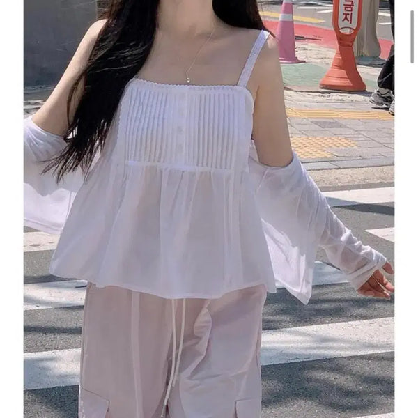 [BUNJANG] Sleeveless Blouse - White / 나시 블라우스 화이트