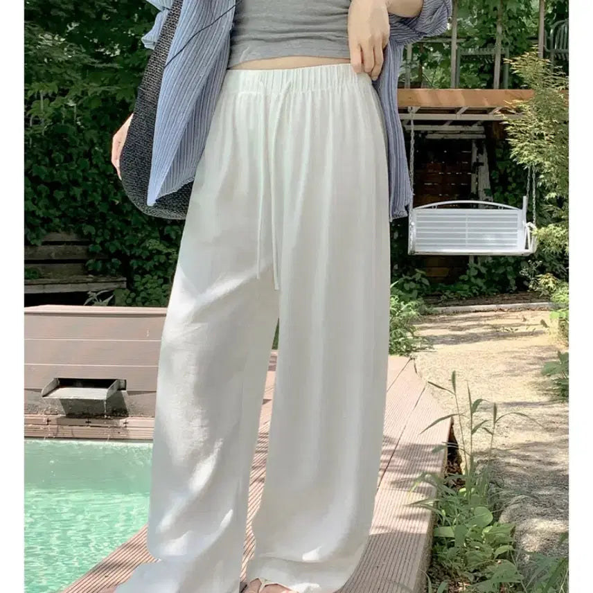[BUNJANG] White Wide Leg Pants / 화이트 와이드 팬츠