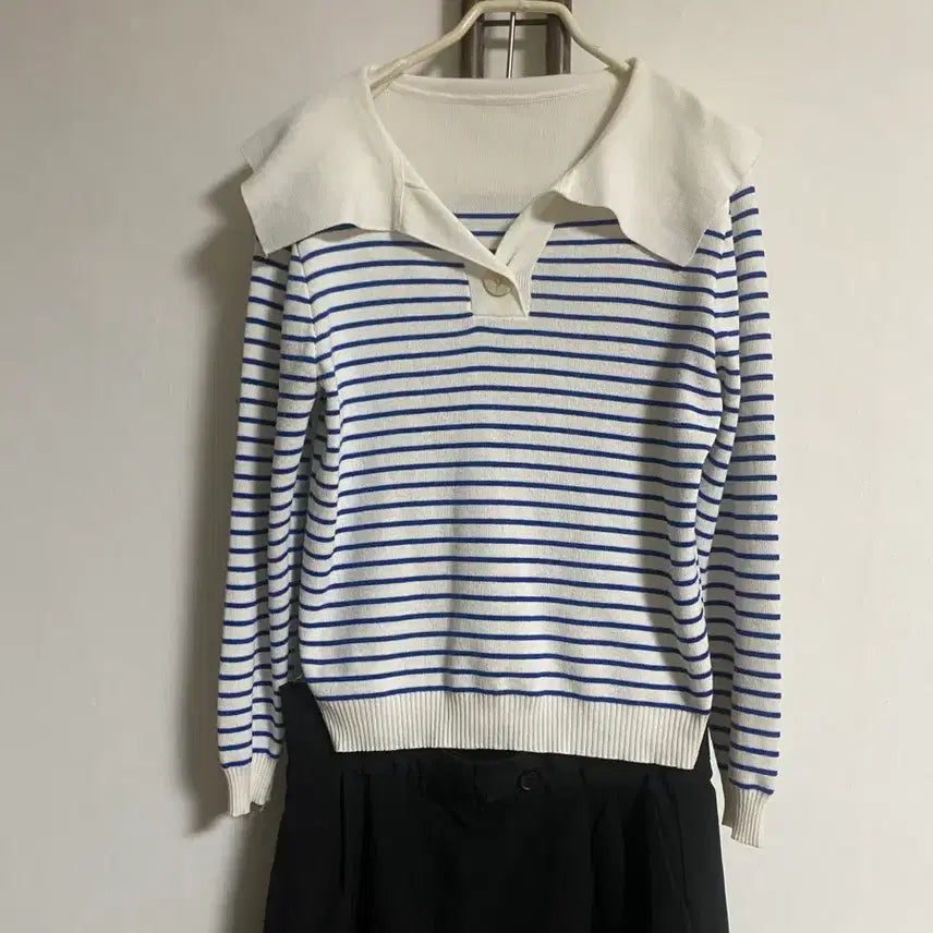 [BUNJANG] Blue Stripe Knit Sweater (Size 66) / 블루 스트라이프 니트스웨터 프리