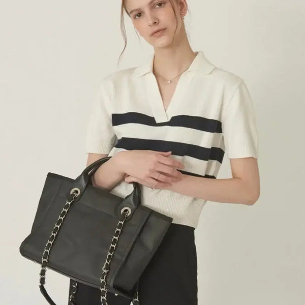 [BUNJANG] Sie Canvas Chain Shopper Tote Jet Black / 시에 Sie 캔버스 체인 쇼퍼 토트 제트 블랙