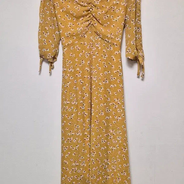 [BUNJANG] Yellow Flower Pattern Long Dress / 옐로우 플라워 패턴 롱 원피스
