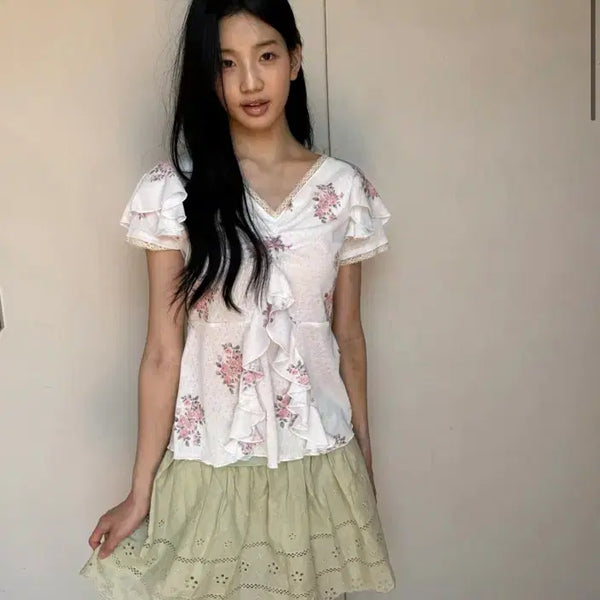 [BUNJANG] In & Yang Harmony Frill Top Rose / 인앤양인하모니 프릴탑 로즈