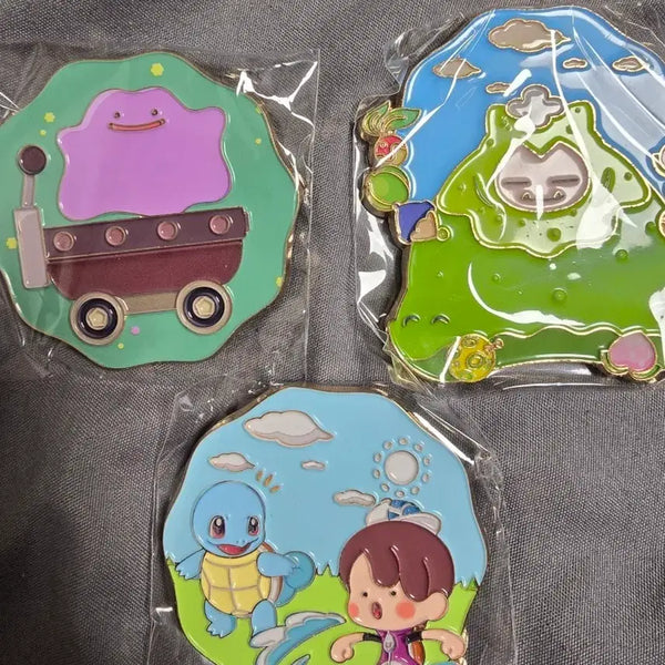 [BUNJANG] Pocopia Pin Badge Set (Ditto, Squirtle, Snorlax) / 포코피아 핀뱃지 (메타몽/꼬부기/잠만보)