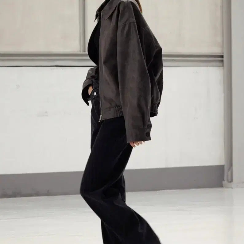 [BUNJANG] Le Studio Leather Blouson Jacket Charcoal / 르 레더 블루종 자켓 차콜