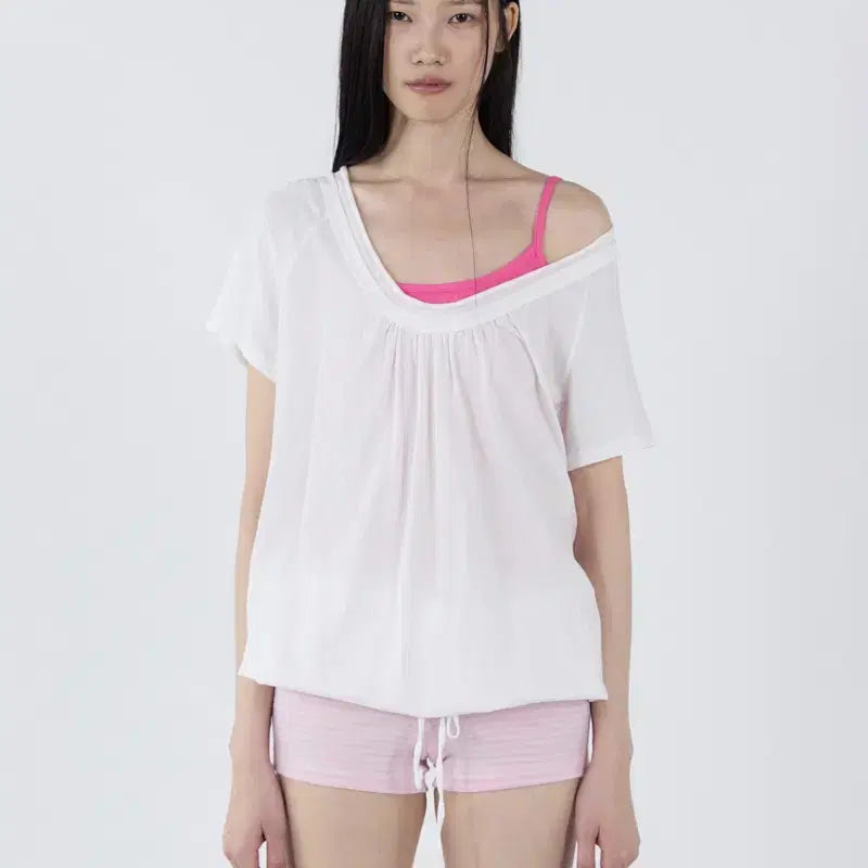 [BUNJANG] SERIC Round Drawstring Hem Top White / 세릭 라운드 드로우스트링 헴 탑 화이트