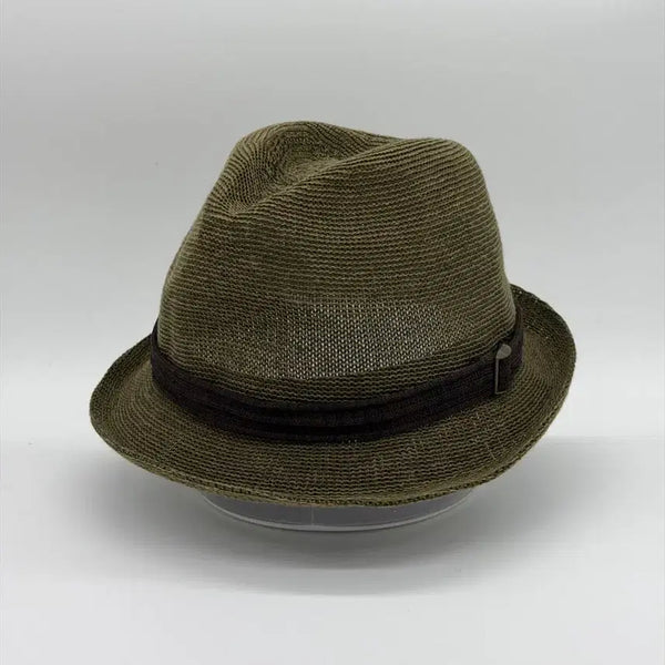 [BUNJANG] 100% Cotton Knit Mesh Fedora Hat - Khaki Olive / [M] 빈티지 코튼 100% 니트 메쉬 페도라 중절모 카키 올리브 모자