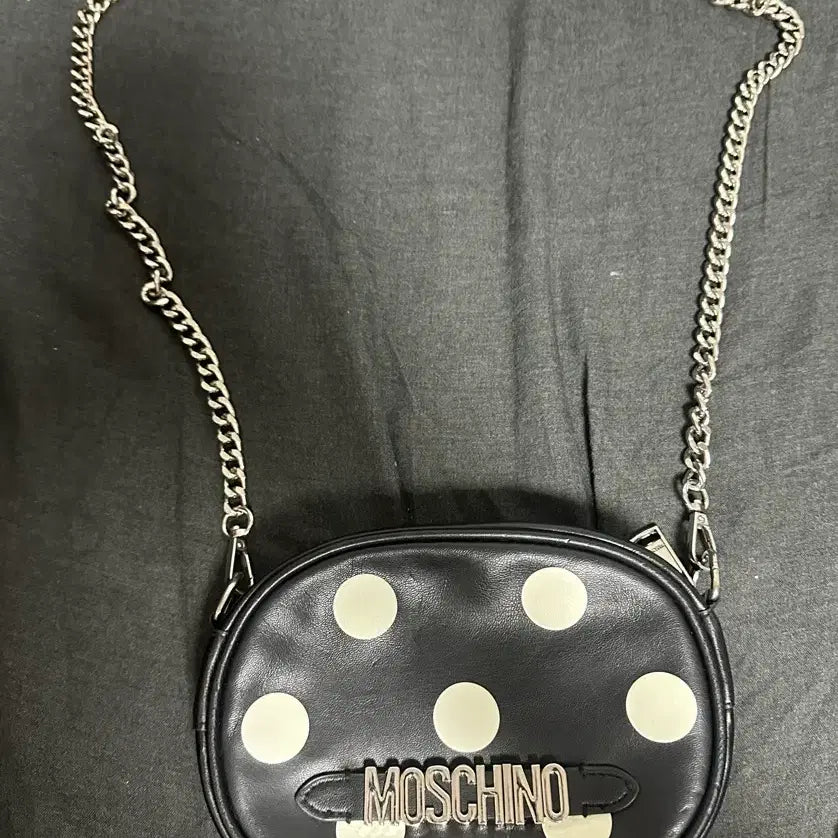[BUNJANG] Moschino Black Dot Pattern Chain Strap Tote Bag / 모스키노 가방