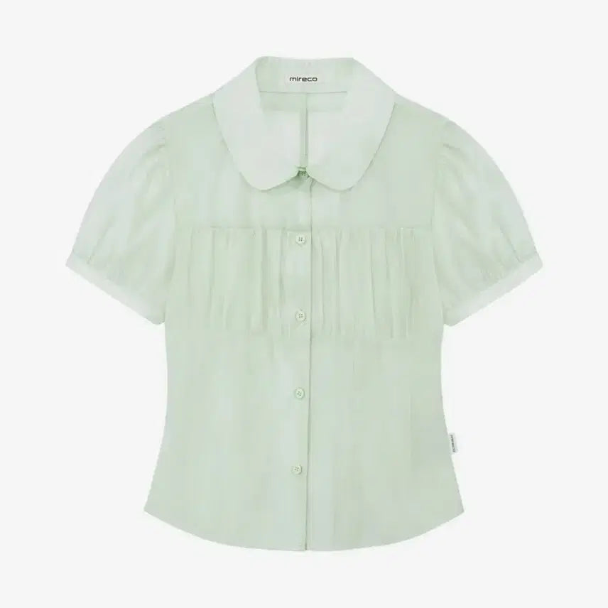 [BUNJANG] Mireco Shirring Sheer Blouse Pistachio / 미레코 셔링 쉬어 블라우스 피스타치오 색상 팝니다! (SHIRRING SHEER BLOUSE PISTACHIO)