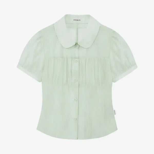 [BUNJANG] Mireco Shirring Sheer Blouse Pistachio / 미레코 셔링 쉬어 블라우스 피스타치오 색상 팝니다! (SHIRRING SHEER BLOUSE PISTACHIO)