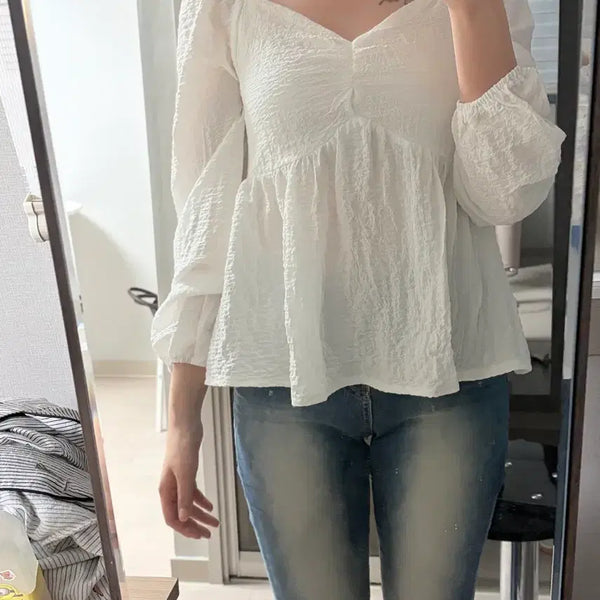 [BUNJANG] White Puff Blouse / 화이트 퍼프 블라우스