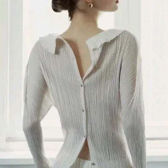 [BUNJANG] Mine by Handsome Pleated Two-Way Button-Up Blouse SS25 / 한섬 마인 플리츠 투웨이 버튼업 블라우스 25ss