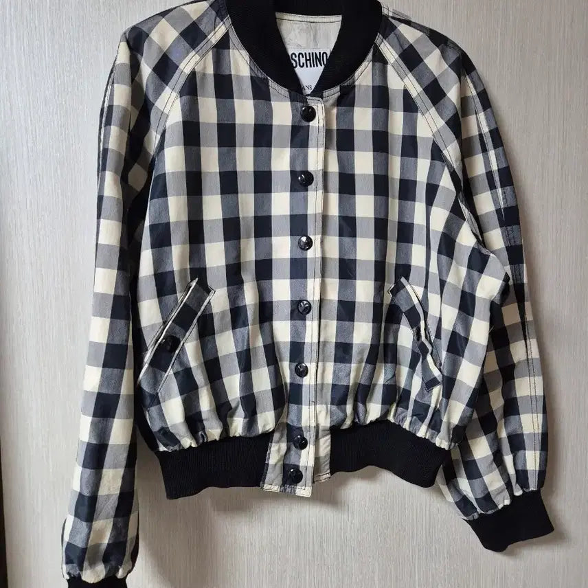 [BUNJANG] Moschino Check Bomber Jacket Gingham Pattern / (정품) 모스키노 체크 봄버 자켓 깅엄체크 점퍼 블루종