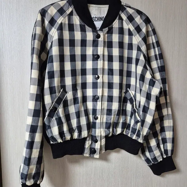 [BUNJANG] Moschino Check Bomber Jacket Gingham Pattern / (정품) 모스키노 체크 봄버 자켓 깅엄체크 점퍼 블루종