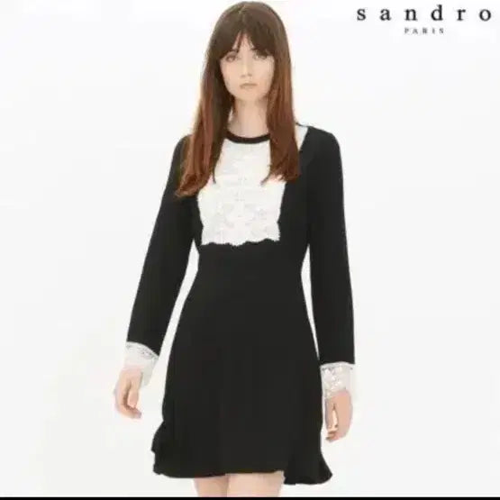 [BUNJANG] Sandro Crochet Lace Panel Dress / 산드로 크로쉐 레이스 배색 원피스