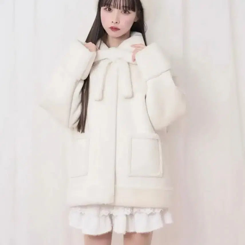 [BUNJANG] Honey Cinnamon Ribbon Mustang Jacket / 허니시나몬 리본 무스탕                       /양지뢰양산형걸리피움노에미에블린