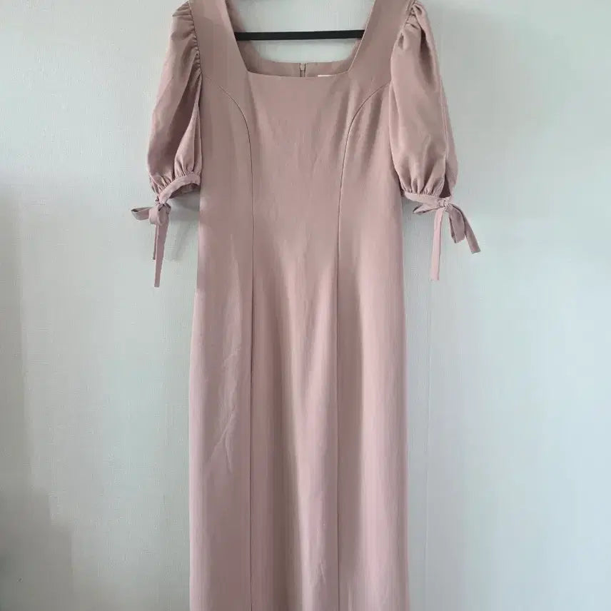 [BUNJANG] Square Neck Puff Sleeve Long Dress Beige / 스퀘어넥 퍼프 소매 원피스 베이지