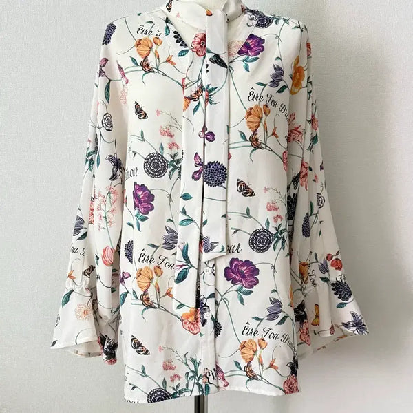 [BUNJANG] Dewl Flower Pattern Ribbon Blouse / Dewl 플라워 패턴 리본 블라우스/55