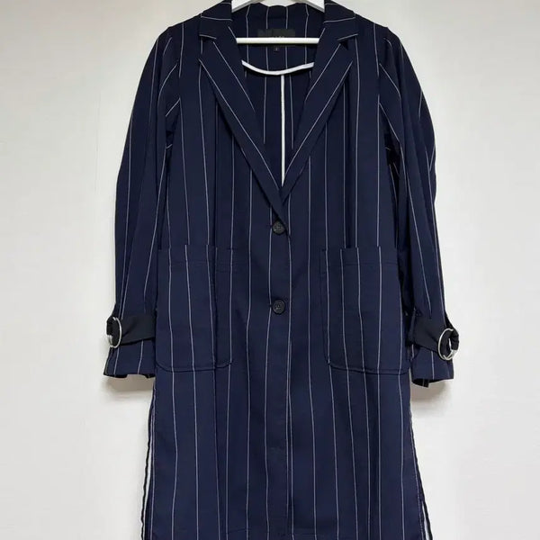 [BUNJANG] On & On Navy Stripe Transitional Coat / 온앤온 네이비 스트라이프 간절기 코트