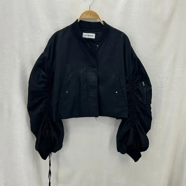 [BUNJANG] Lily Brown Shirring Crop Bomber Jacket / [LILY BROWN] 릴리브라운 셔링 크롭 봄버자켓