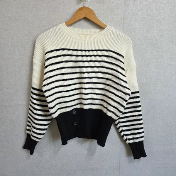 [BUNJANG] Women's Striped Round Neck Knit Sweater / 여성 단가라 라운드넥 니트 스웨터 F JJ4132