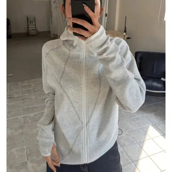 [BUNJANG] Goff Waffle Cut-Out Hooded Zip-Up Unisex Jacket / 고프와플절대후드집업
