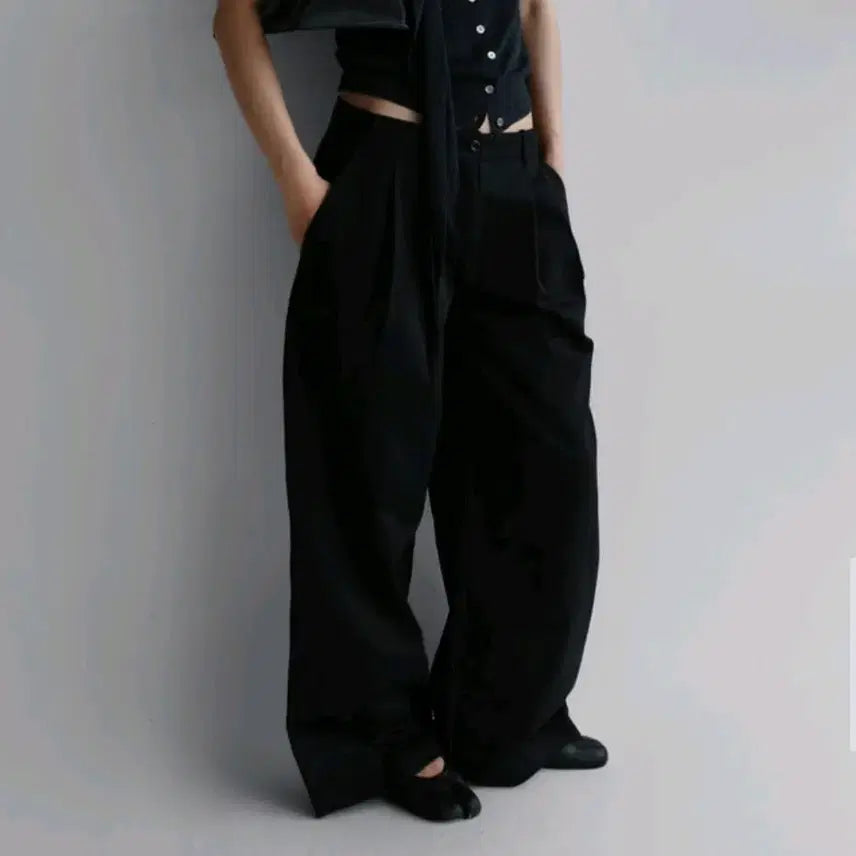 [BUNJANG] LaRoom Women's Pintuck Wide Pants Black / (M)라룸 여성 핀턱 와이드 팬츠 블랙