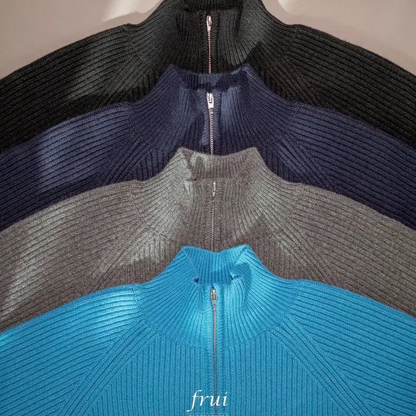 [BUNJANG] Frui Zip-Up Knit Sweater (Bundle) / frui 집업 니트 블루,블랙(일괄 가격)