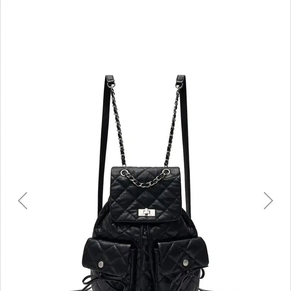 [BUNJANG] Matin Kim Double Pocket Quilting Backpack Black / 마뗑킴 더블 포켓 퀄팅 백팩 블랙