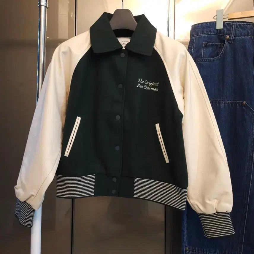 [BUNJANG] Ben Sherman Lettering Varsity Jacket Green / 벤셔먼 레터링 바시티