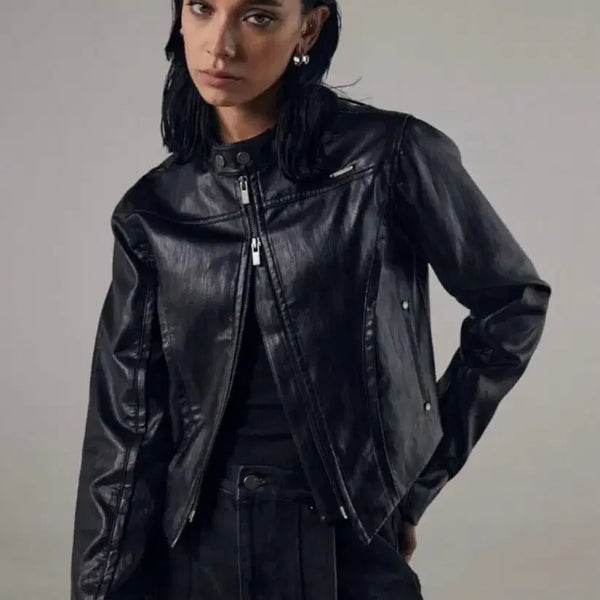 [BUNJANG] Triming Bird Leather Biker Jacket / 트리밍버드 레더 바이커자켓