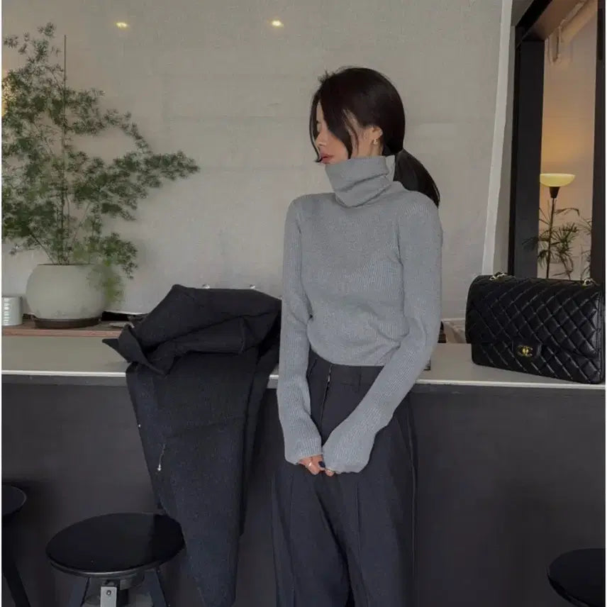 [BUNJANG] Slim Fit Turtleneck Knit (Gray, Black) / 목폴라니트(그레이,블랙)