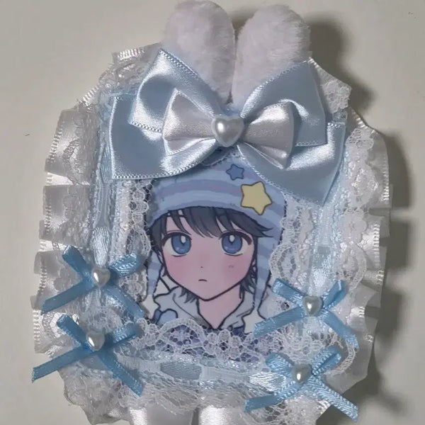 [BUNJANG] White Blue Bunny Lace Top Loader / 화이트 블루 버니 레이스탑꾸 토끼 리본탑로더 하늘색 포카홀더