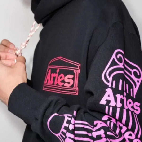 [BUNJANG] Aries Black Cotton Logo Drawstring Hoodie / Aries 에리즈 드로스트링 후드티