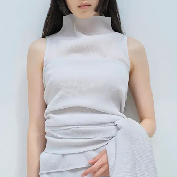 [BUNJANG] Moonlee Summer Pleats Sleeveless Top - Light Gray / 문리 플리츠 탑 moonlee Summer Pleats Sleeveless Top_Light Gray