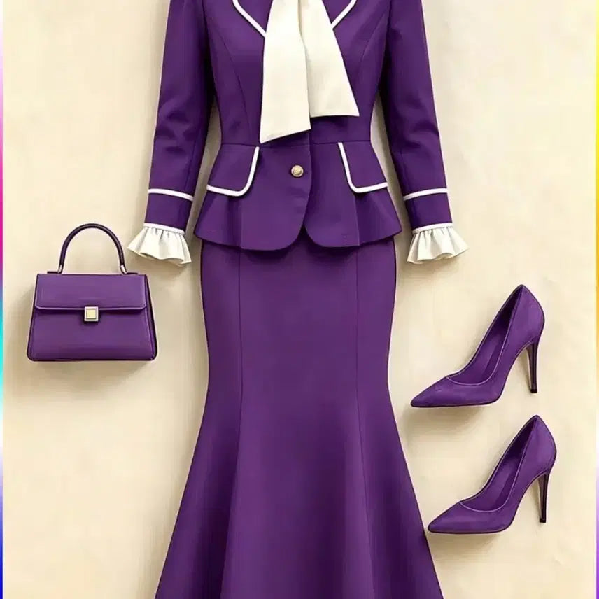[BUNJANG] Purple Jacket Skirt Set / 퍼플 재킷 치마 세트