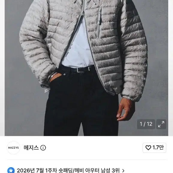 [BUNJANG] Hazzys Lightweight Down Jacket (M) / 헤지스 라이트그레이 경량다운(M)