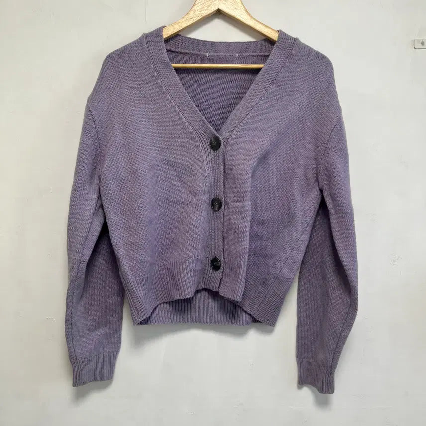 [BUNJANG] Purple V-Neck Knit Cardigan / 퍼플 브이넥 니트 가디건