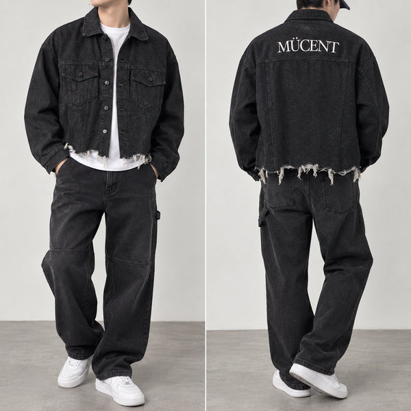 [BUNJANG] Musent Crop Damage Black Denim Jacket / [F]무센트 크롭 데미지 흑청 데님자켓