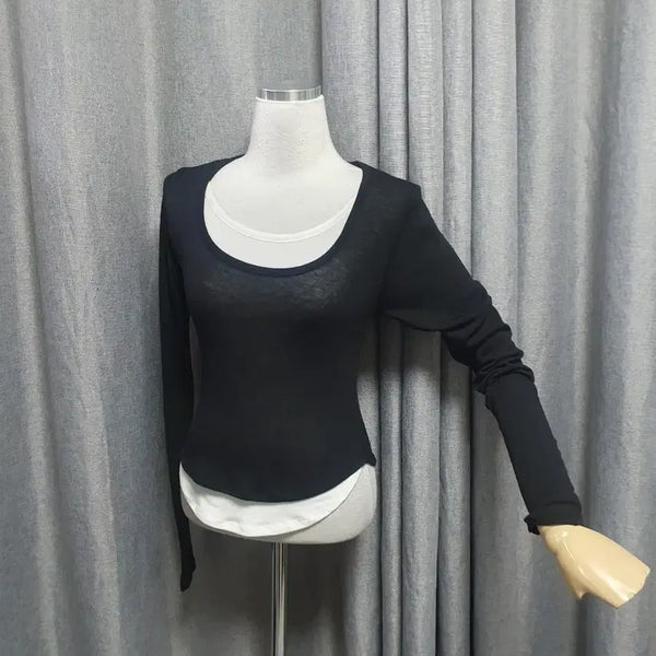 [BUNJANG] Colorblock U-Neck Long Sleeve / 배색 U넥 롱슬리브