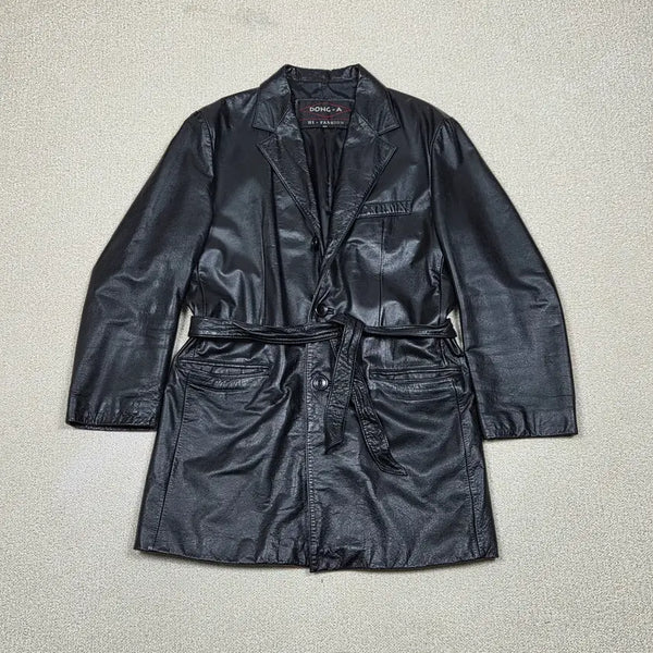 [BUNJANG] Dong-A Cowhide Belted Tailored Leather Jacket / [동아] 카우하이드 벨티드 테일러드 레더 자켓 | A00907
