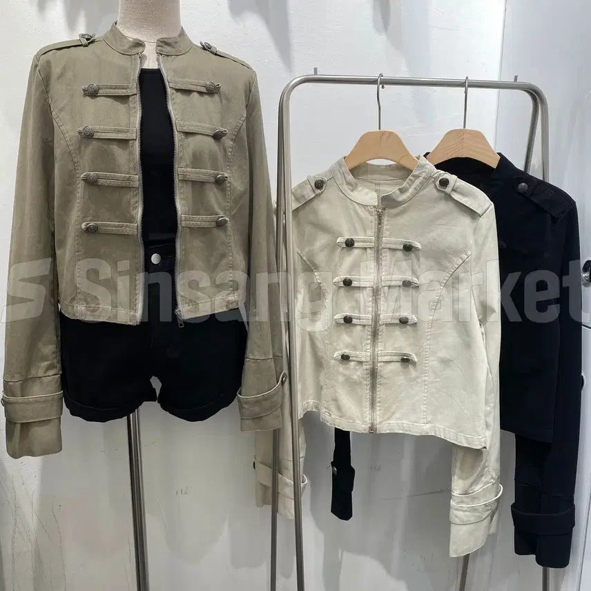 [BUNJANG] Bark Napoleon Jacket Double Button Strap Epaulet High Neck Jacket Outerwear / [빠른발송] 바크나폴레옹자켓 더블 버튼 스트랩 견장 하이넥 자켓 아우터