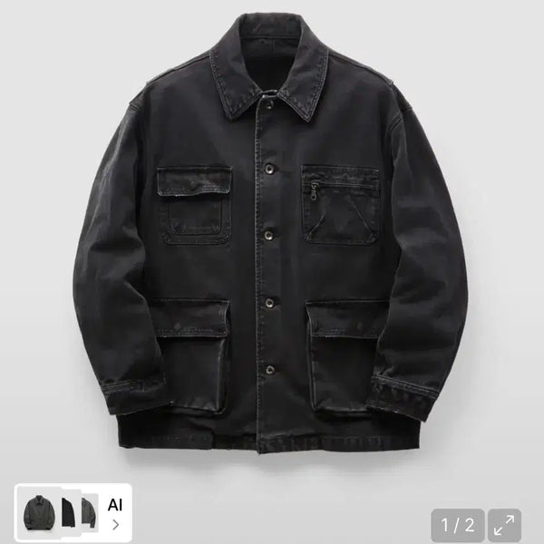 [BUNJANG] COOR Overdyed Coverall Jacket (Charcoal) S / 쿠어 오버 다이드 커버올 자켓(차콜) S