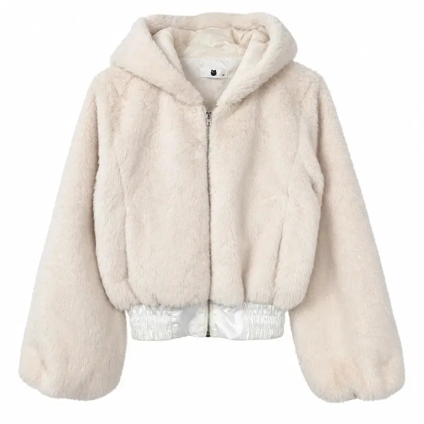 [BUNJANG] Y'S Ivory Faux Fur Cropped Jacket / 여S 아이보리 퍼 크롭 자켓