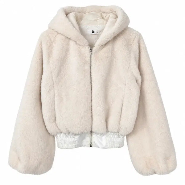 [BUNJANG] Y'S Ivory Faux Fur Cropped Jacket / 여S 아이보리 퍼 크롭 자켓