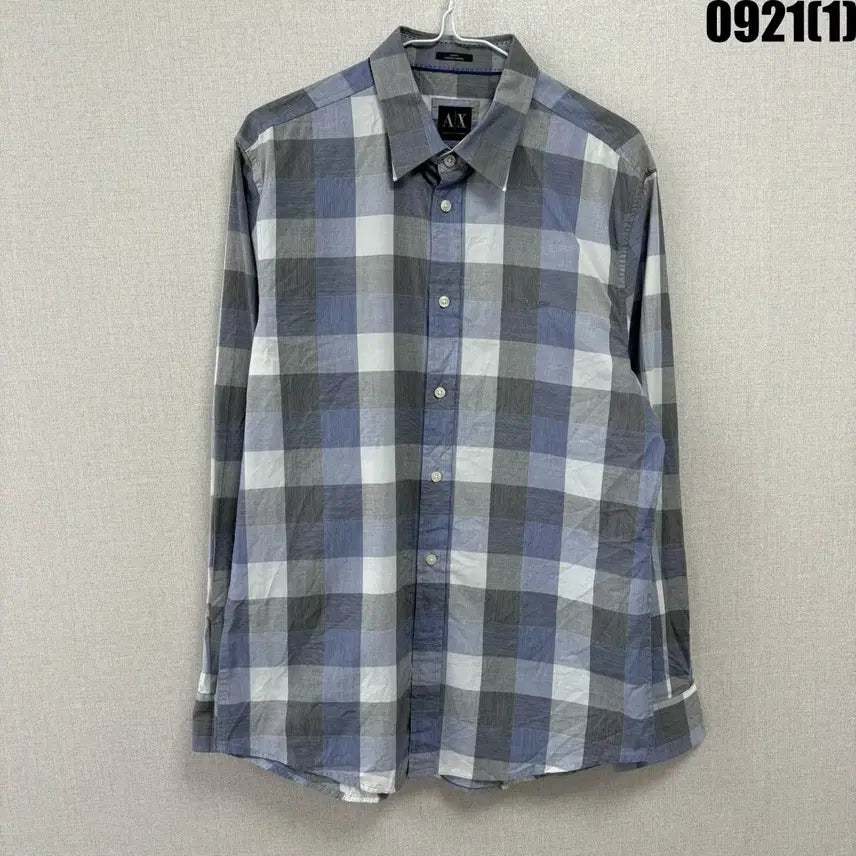 [BUNJANG] Armani Check Shirt Blue Grey M / 아르마니 체크 셔츠 블루 그레이 m